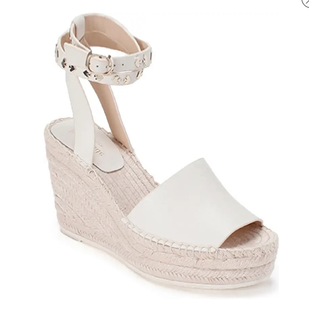 Kate Spade - White Frenchy Ankle Strap Espadrille Wedges